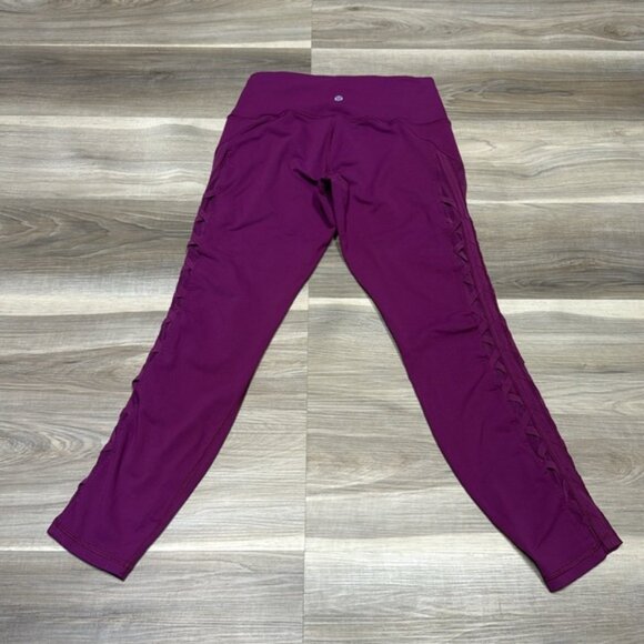Lululemon purple leggings with lace up mesh sides, size 8 - Picture 4 of 7